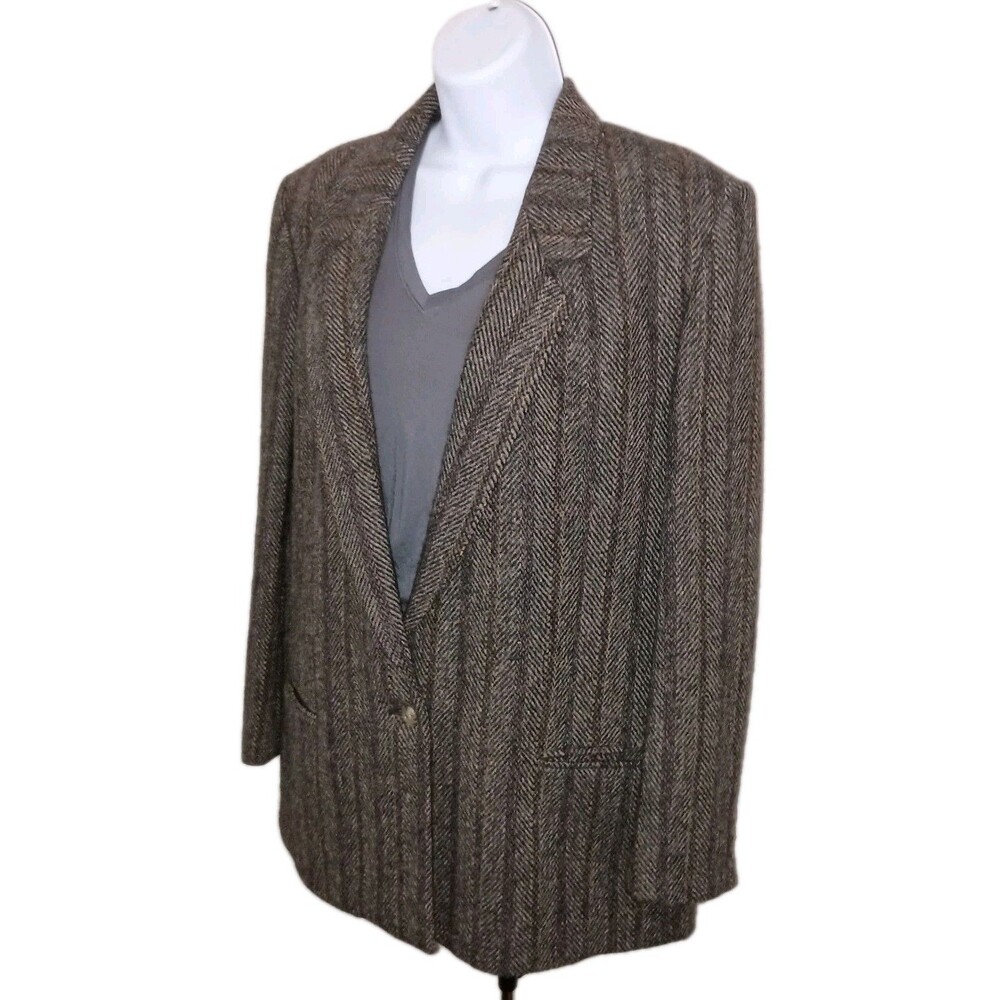 Vintage Harris Tweed Sport Coat Womens 14 Scottish Wool Jacket 1 Button USA Made